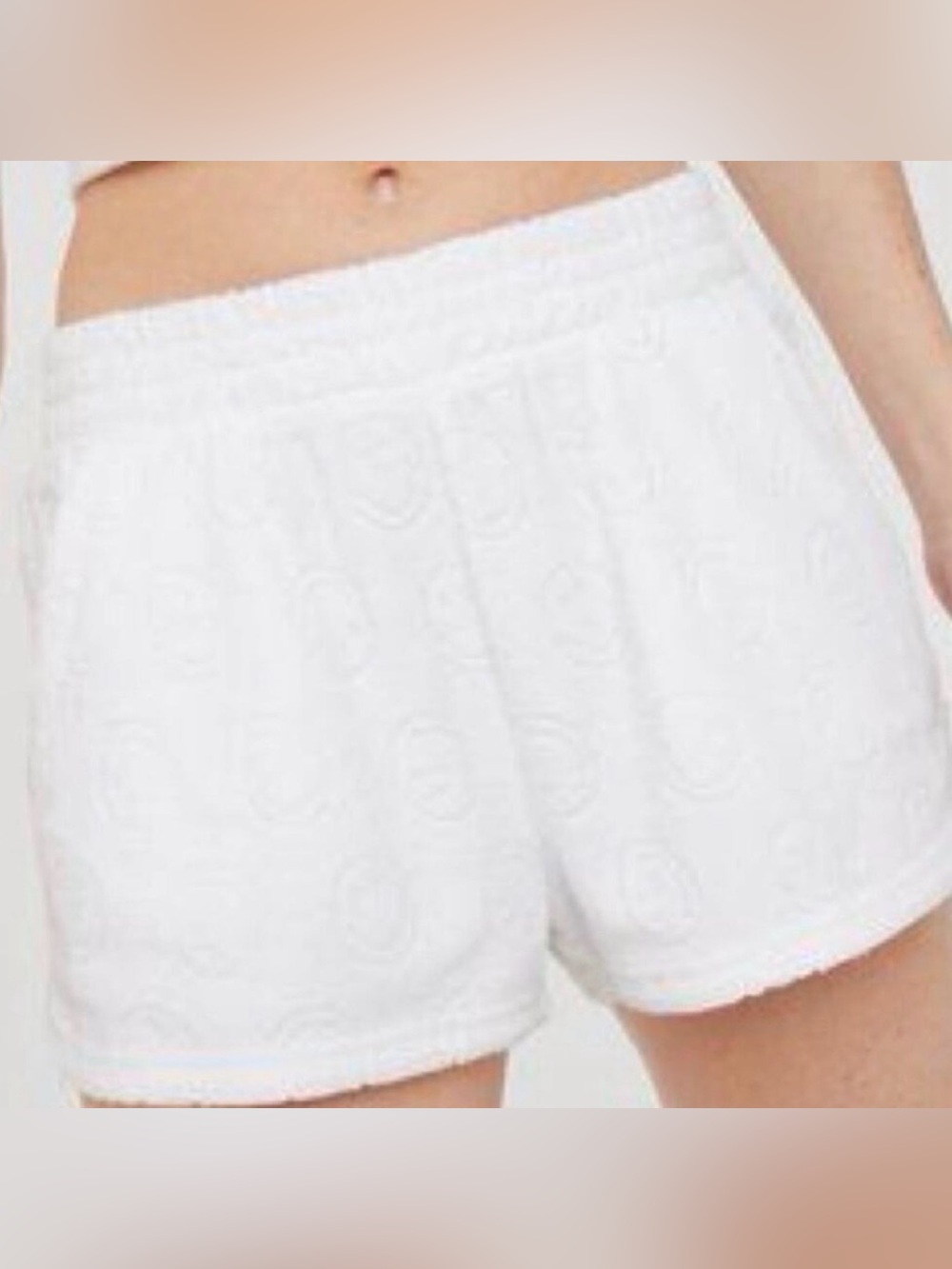 Aerie Womens M Smiley Face Comfy White Shorts Boho Y2K Coastal Cowgirl Preppy